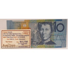 AUSTRALIA 1993 . TEN 10 DOLLARS BANKNOTE . SPECIMEN . RARE